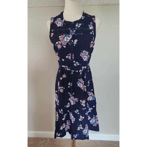 Old Navy Floral Mini Dress Womens S Navy Blue Sleeveless Button Front Rayon